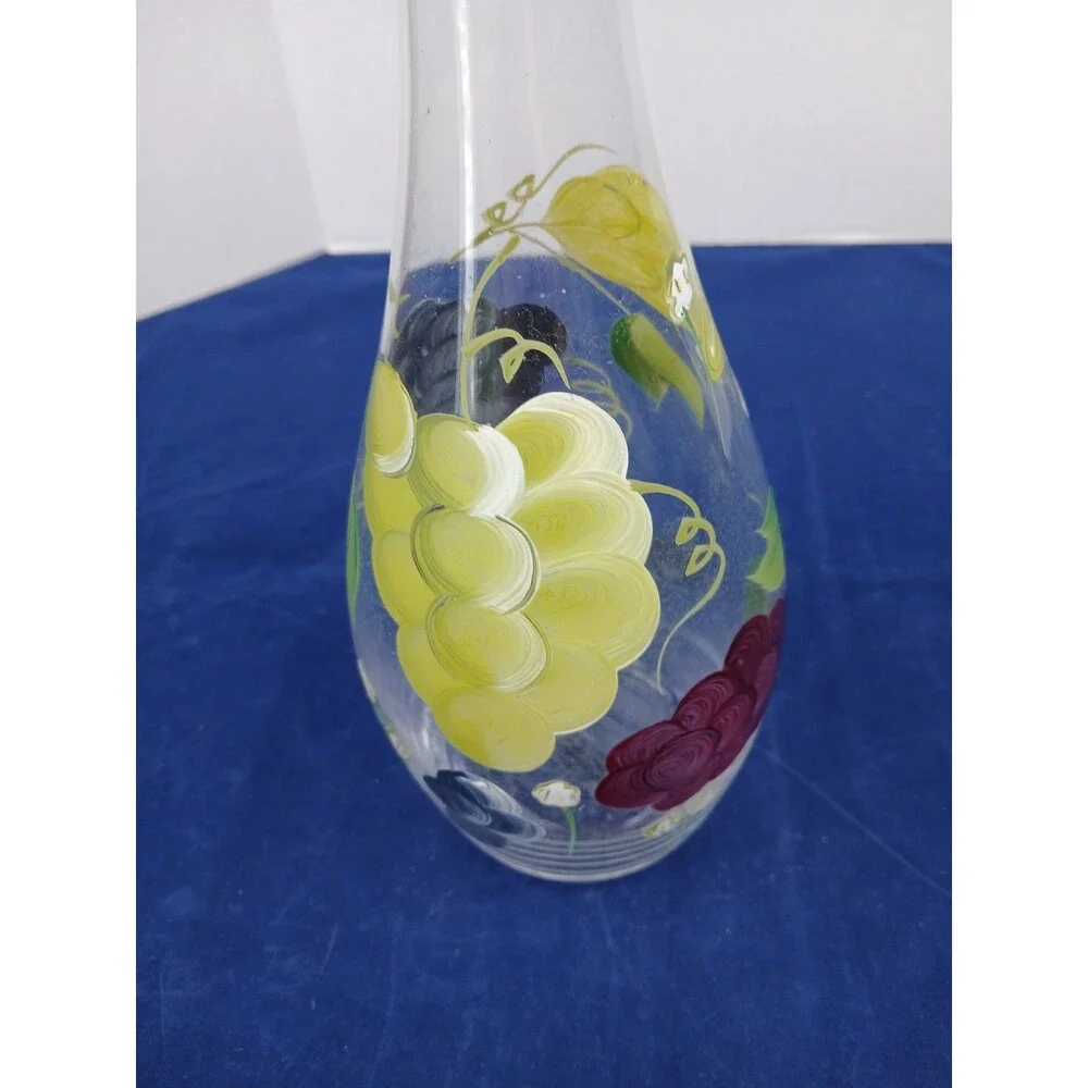 Vintage Hand Painted Glass Wine Decanter Floral Abstract Barware